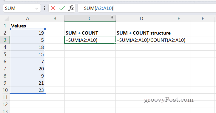 Изчисляване на средни стойности със SUMCOUNT в Excel