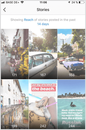 Преглеждайте данни от Instagram Stories Reach в Instagram Analytics.