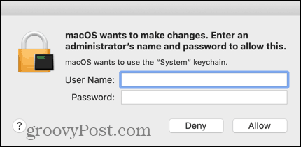 Въведете идентификационните данни за административния си Mac акаунт
