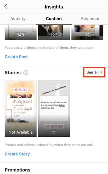 Прегледайте данните за възвръщаемостта на инвестициите в Instagram Stories, стъпка 3.