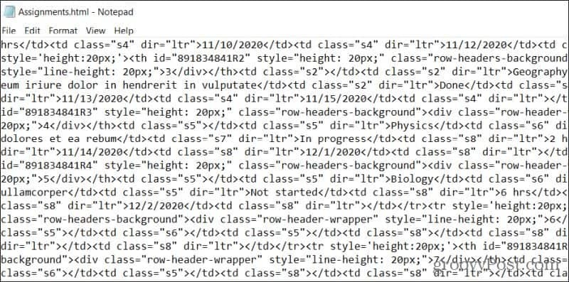 електронна таблица html
