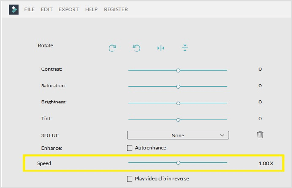 Filmora регулира скоростта на клипа