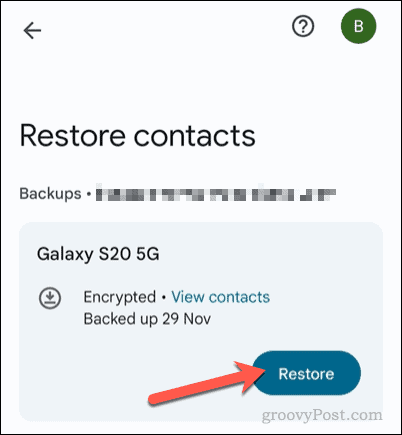 Възстановете резервно копие на контакти в приложението Google Контакти