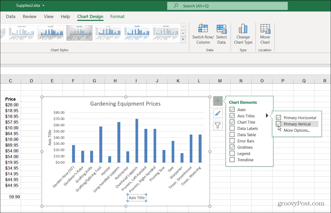 Елементи на диаграма Excel