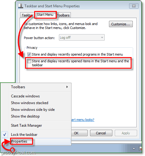 Как да деактивирате и изчистите историята на Jump List на Windows 7
