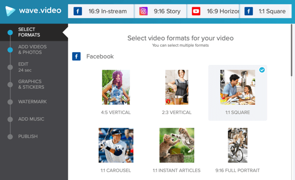 Разработете стратегия за социално видео, създайте видео с Wave.video, опции за facebook шаблон.