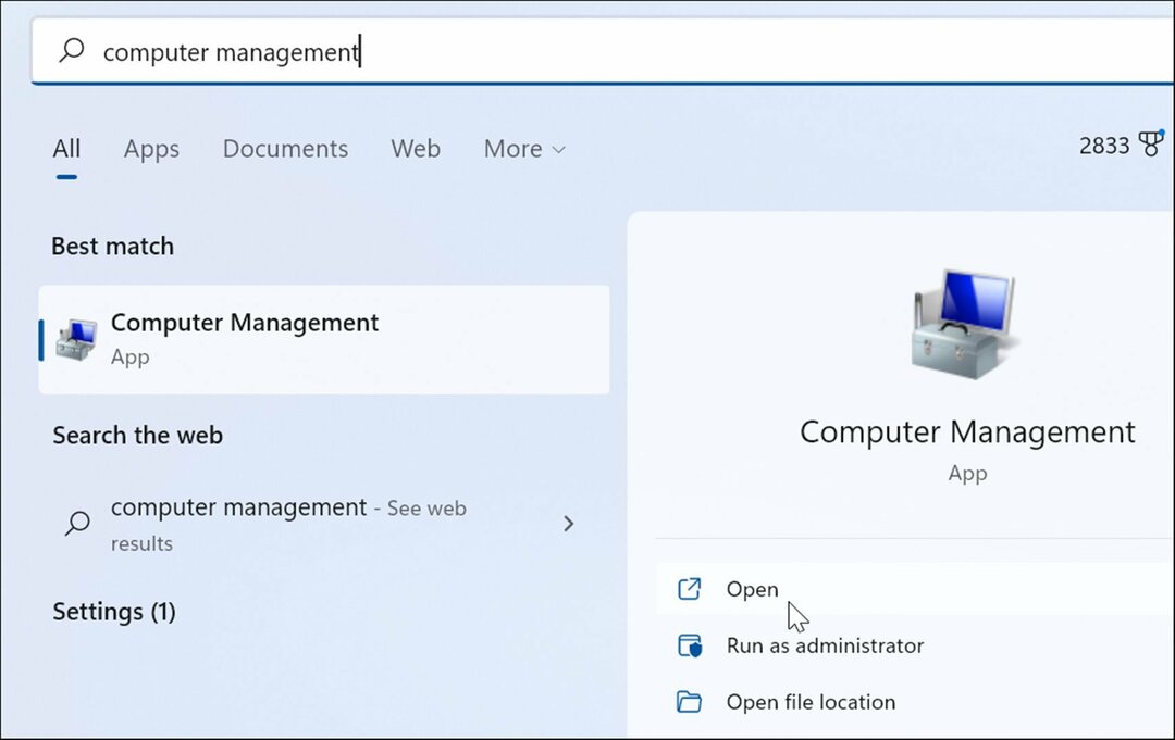 отворено управление на компютъра отворено управление на дискове в Windows 11