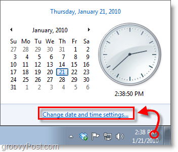 Снимка на Windows 7 - щракнете върху часовника и променете настройките