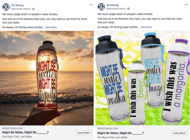 две реклами във Facebook с различни изображения за тестване с експерименти във Facebook