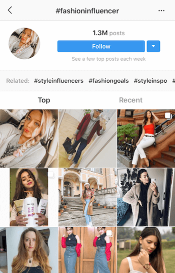 Търсене на hashtag в Instagram за потенциални влиятелни лица, с които да си партнирате