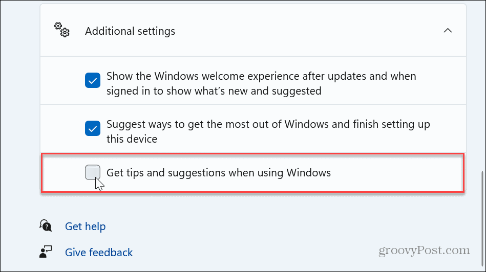 Деактивирайте известията за съвети и предложения за Windows 11