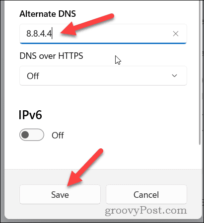 Задайте алтернативни DNS настройки в Windows 11