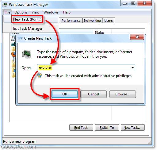 рестартирайте Explorer в Windows 7, без да рестартирате отворения Explorer