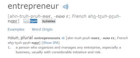 Определението на думата „предприемач“ е идеята за риска. 