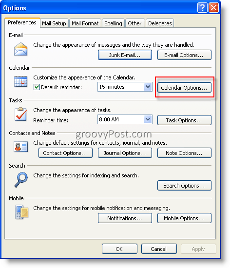 Опции на Microsoft Outlook
