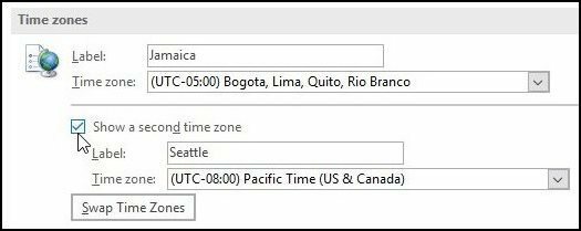 Как да добавите допълнителна часова зона към календар на Outlook 2016