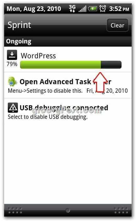 Wordpress на екрана за инсталиране на Android