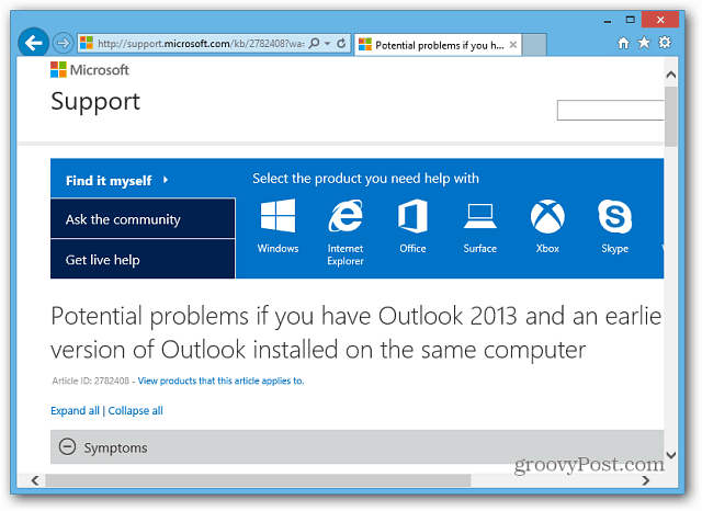 Страница за поддръжка на Microsoft