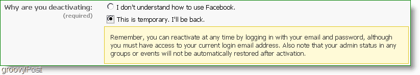 можете да активирате отново facebook по всяко време, наистина ли е това деактивиране?