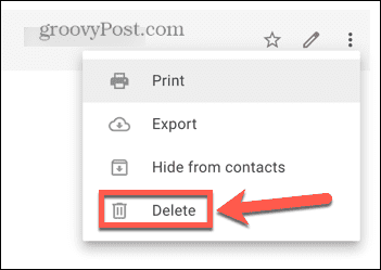 gmail изтриване на контакт