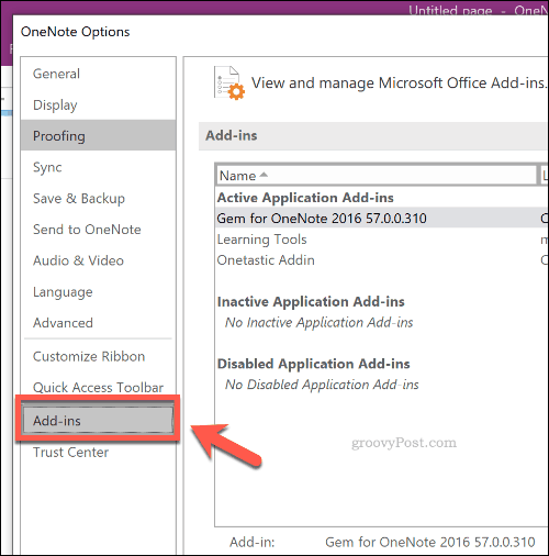 Добавяне в опции за OneNote