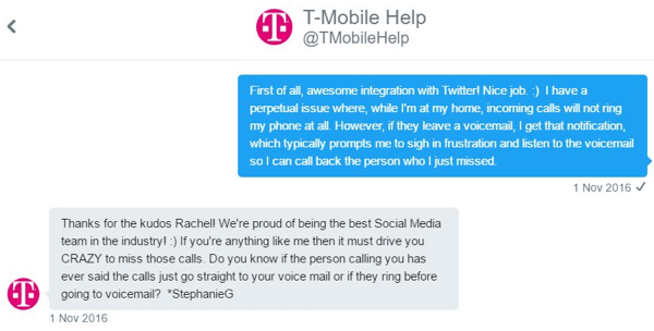 Представител на услугата за обслужване на клиенти на T-Mobile успя да взаимодейства с мен едно към едно и нула по моя проблем.