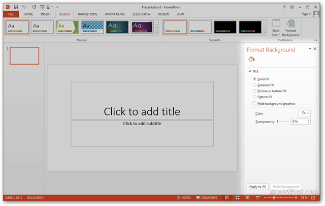 Шаблон за Office 2013 Създайте Направете персонализиран дизайн POTX Персонализирайте ръководството за слайдове за слайдове Как да форматирате фоновия панел