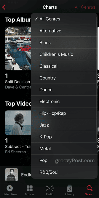 музикални класации на Apple изберете жанр