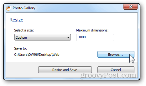 снимки преоразмеряване на уроци Windows живо галерия с снимки преглед на директория бутон намерете експортиране на оразмерени изображения