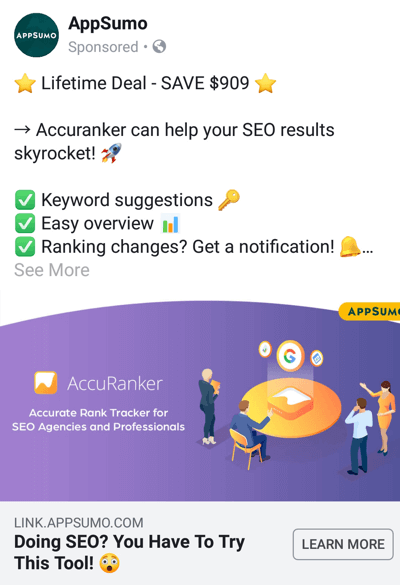 Рекламни техники във Facebook, които дават резултати, например AppSumo предлага сделка