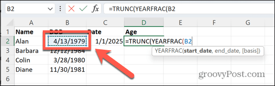 Excel дата на раждане