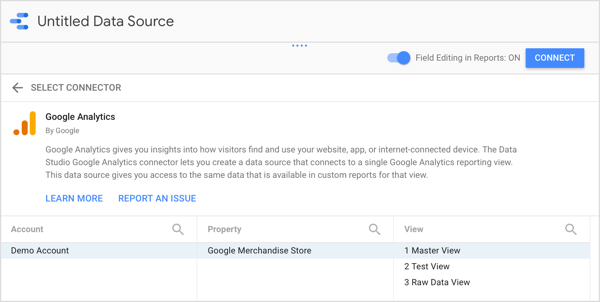 Изберете акаунт, собственост и изглед на Google Analytics, които искате да използвате.