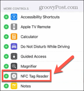 добавете четец на nfc тагове към контролния център