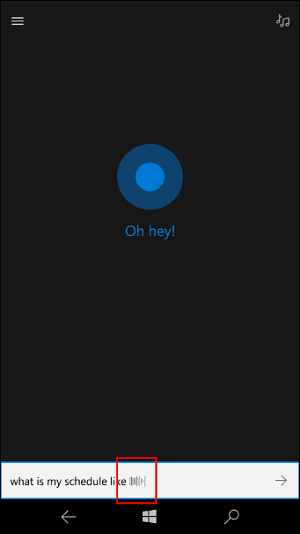 Анимация за слушане на Cortana