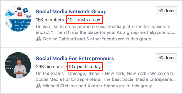 примери за брой публикации на ден за Facebook група