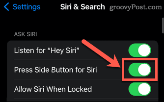 iphone натиснете страничен бутон за Siri
