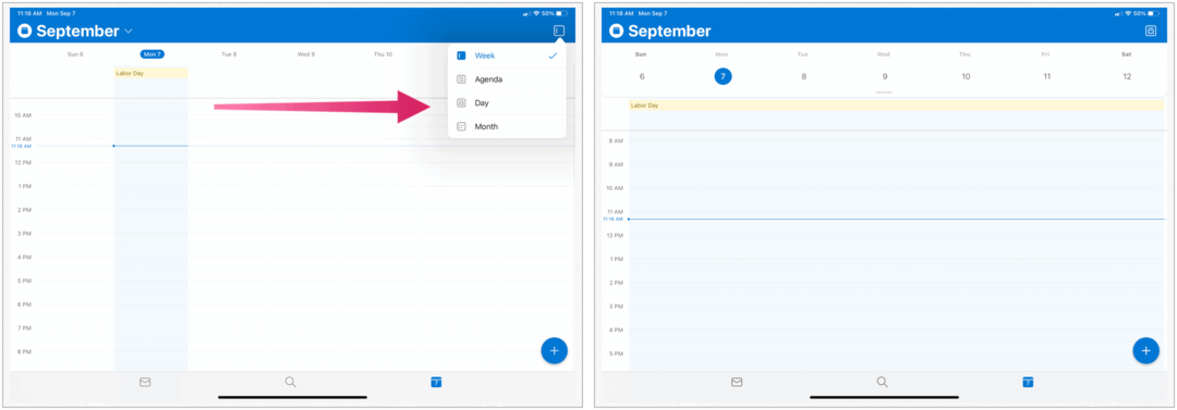 Microsoft Outlook на iPad, изглед на календар