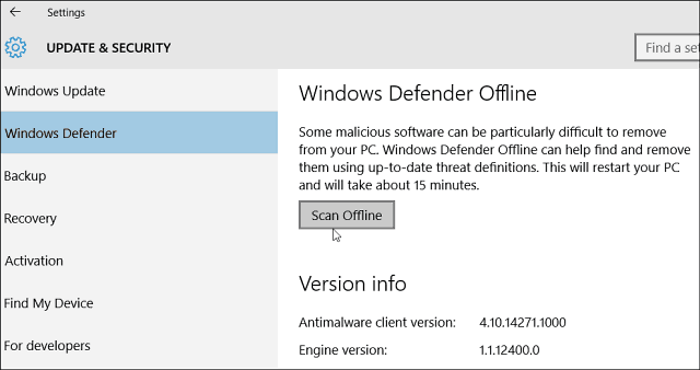 Windows 10 Defender позволява да се сканира офлайн за злонамерен софтуер