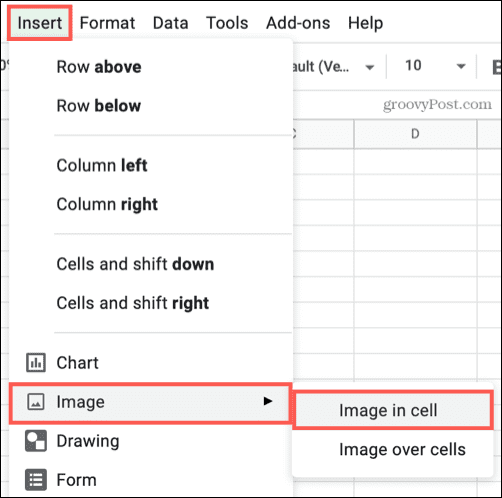 Вмъкване на изображение в клетка в Google Sheets