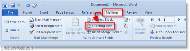 Екранна снимка на Outlook 2010 - щракнете върху поздравителния ред под съобщенията