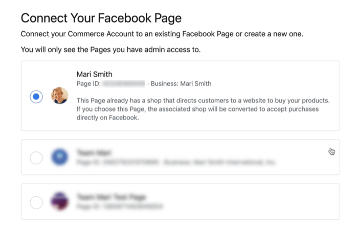 опция за свързване на вашия акаунт във facebook по време на настройването на акаунт за търговия във facebook