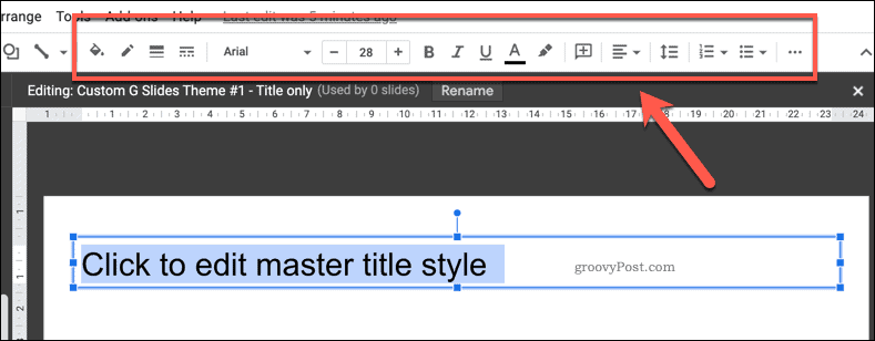 Опции за персонализиране на текстово поле на шаблон в Google Slides