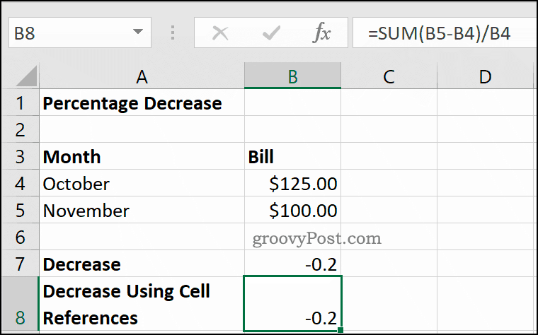 Пример за намаляване на процента в Microsoft Excel