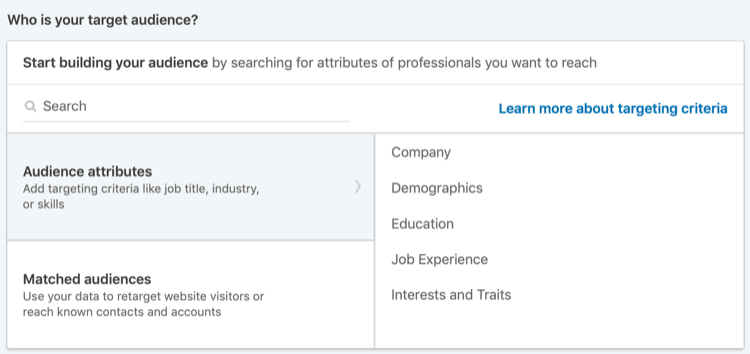 атрибути на аудиторията за реклами в LinkedIn