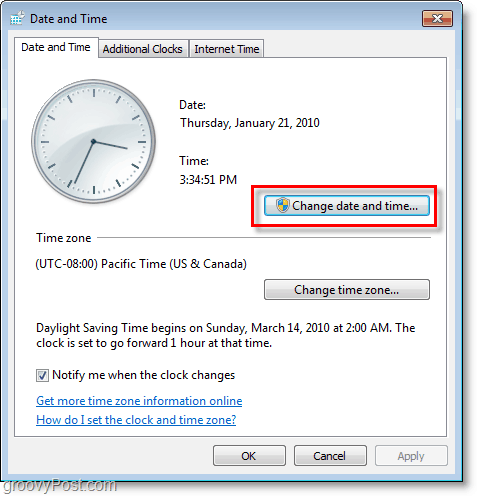 Снимка на Windows 7 - промяна на датата и часа