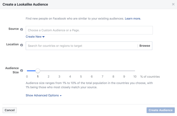 Настройка, ако използвате подобна на търсене аудитория за водеща рекламна кампания във Facebook.