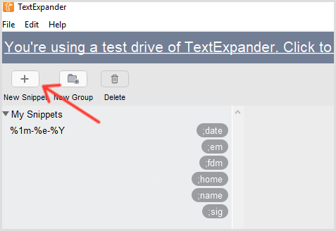 TextExpander добавяне на фрагмент
