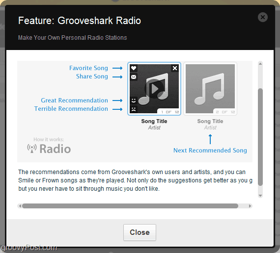използвайте двигателя за препоръчване на Grooveshark чрез радио Grooveshark