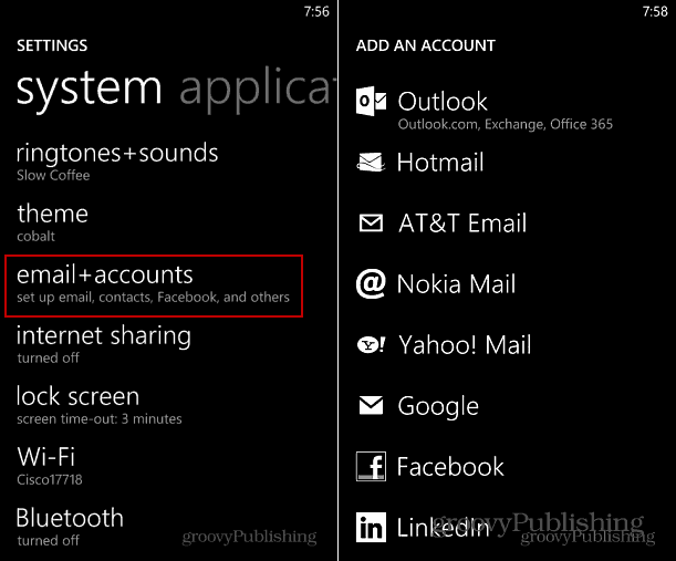 Добавете акаунт Windows Phone 8