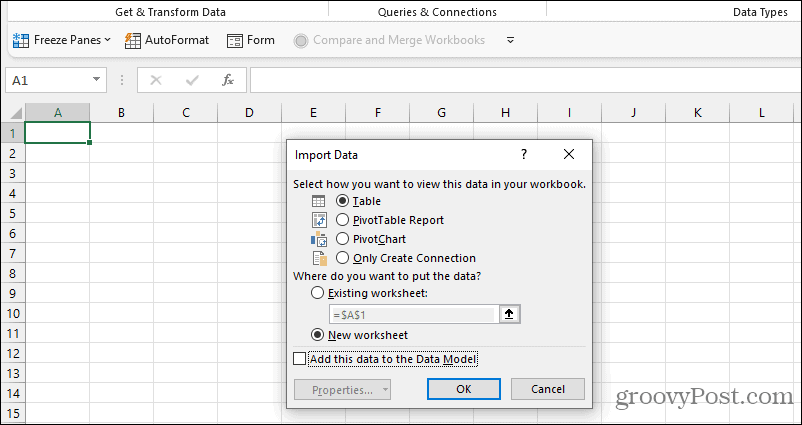 Excel опции за данни за импортиране
